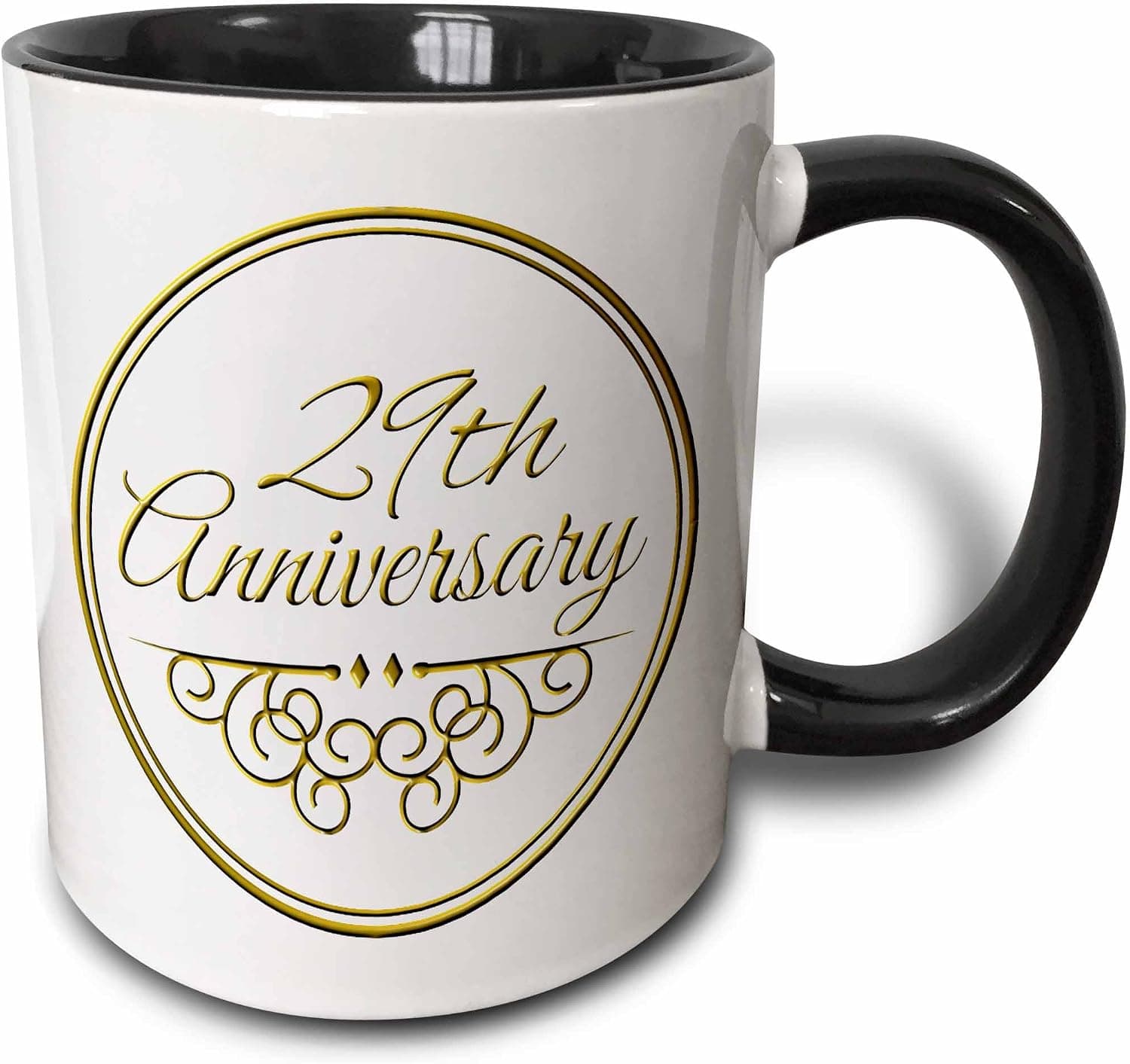 3dRose (mug_154471_4) 29th Anniversary, Gold Text for Celebrating Wedding Anniversaries, 29 Years Married Together - Two Tone Black Mug, 11oz