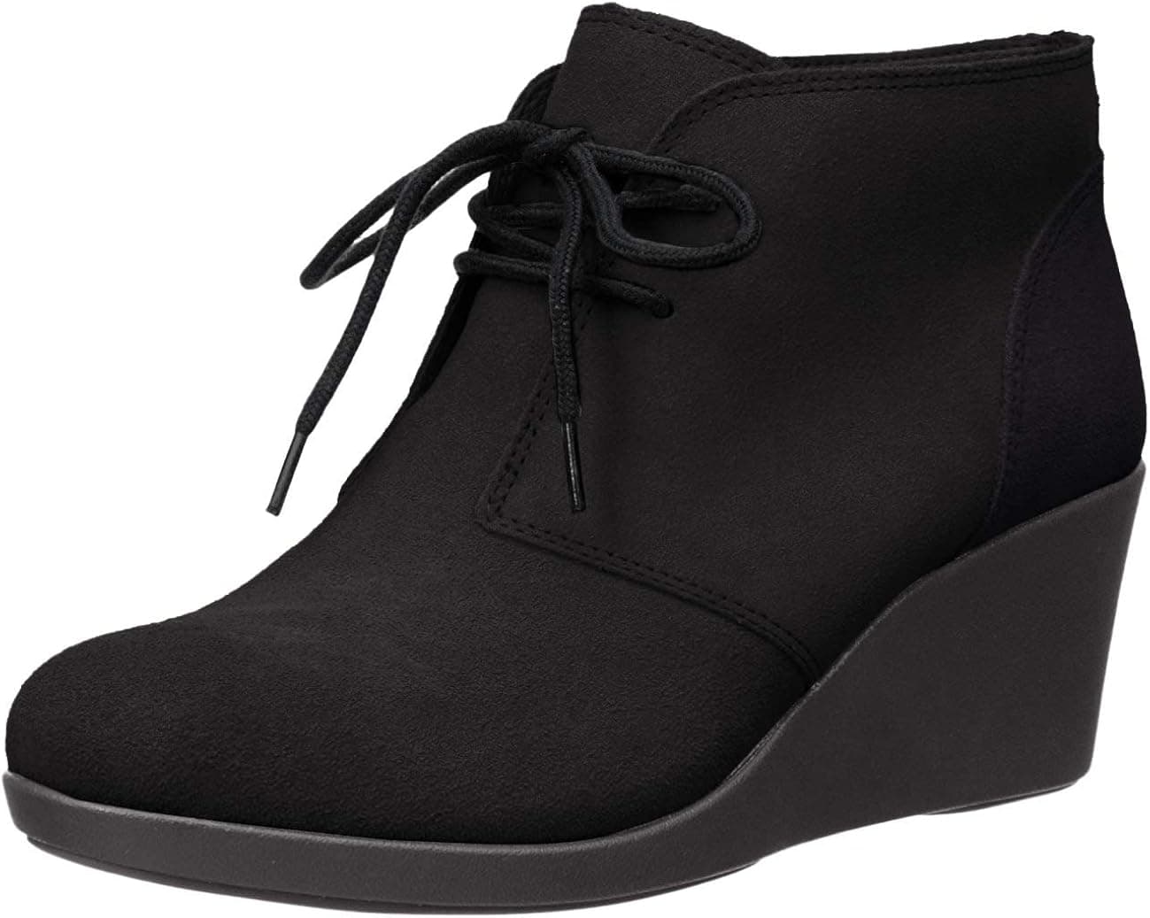 crocs Women's Leigh Suede Wedge Shootie Boot, Black, 10 M US