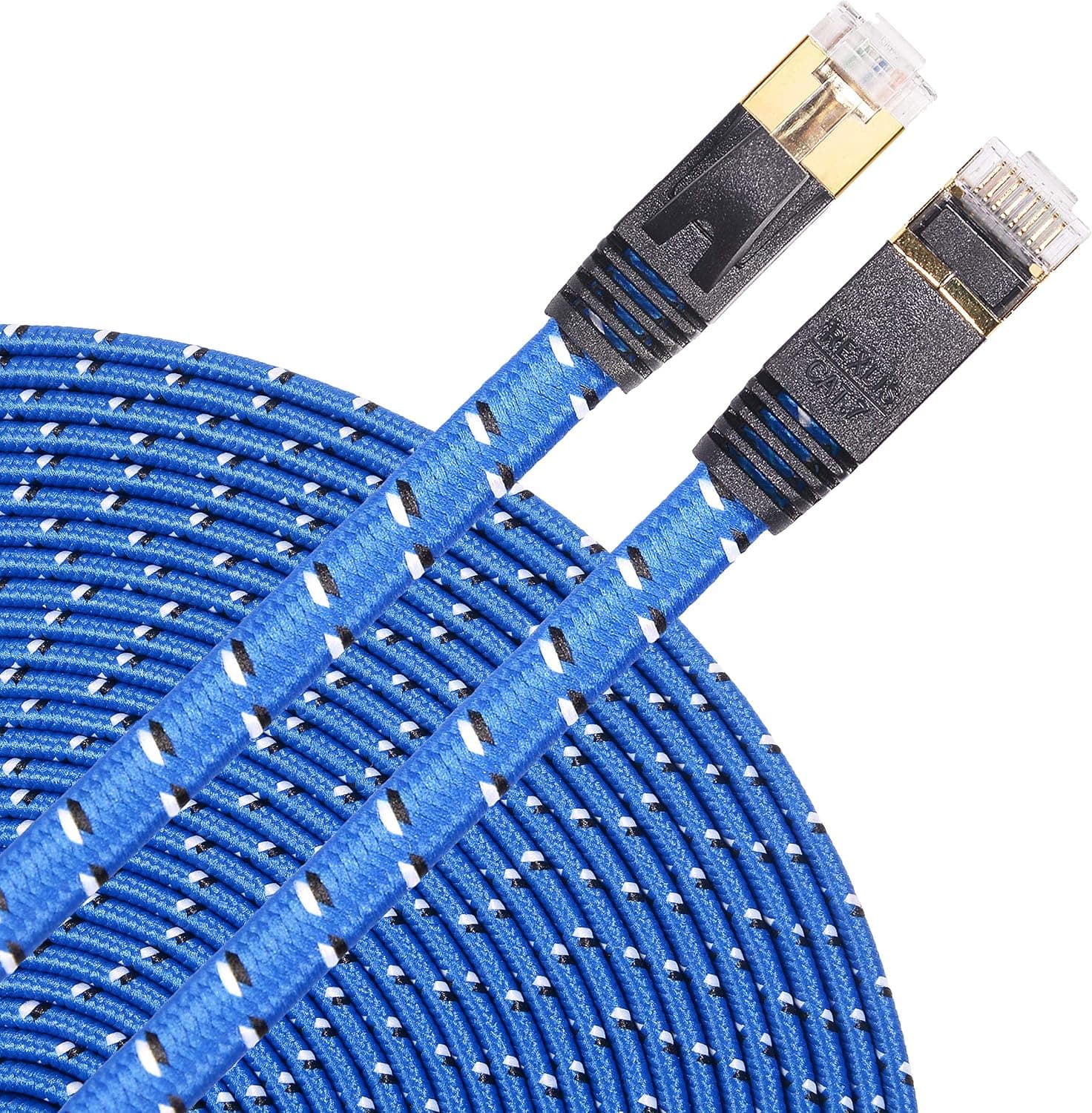 Cat 7 Ethernet Cable,65ft Nylon Braided Flat High Speed LAN Network Patch Cables,RJ45 Gold Plated Plug Connectors 10 Gigabit 600MHz S/FTP Dual Shielded Internet Wires,for Modem,Router,Computer ect …