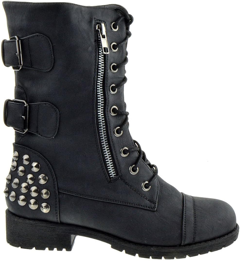 Rider 83 Womens Military Lace up Studded Combat Boot
