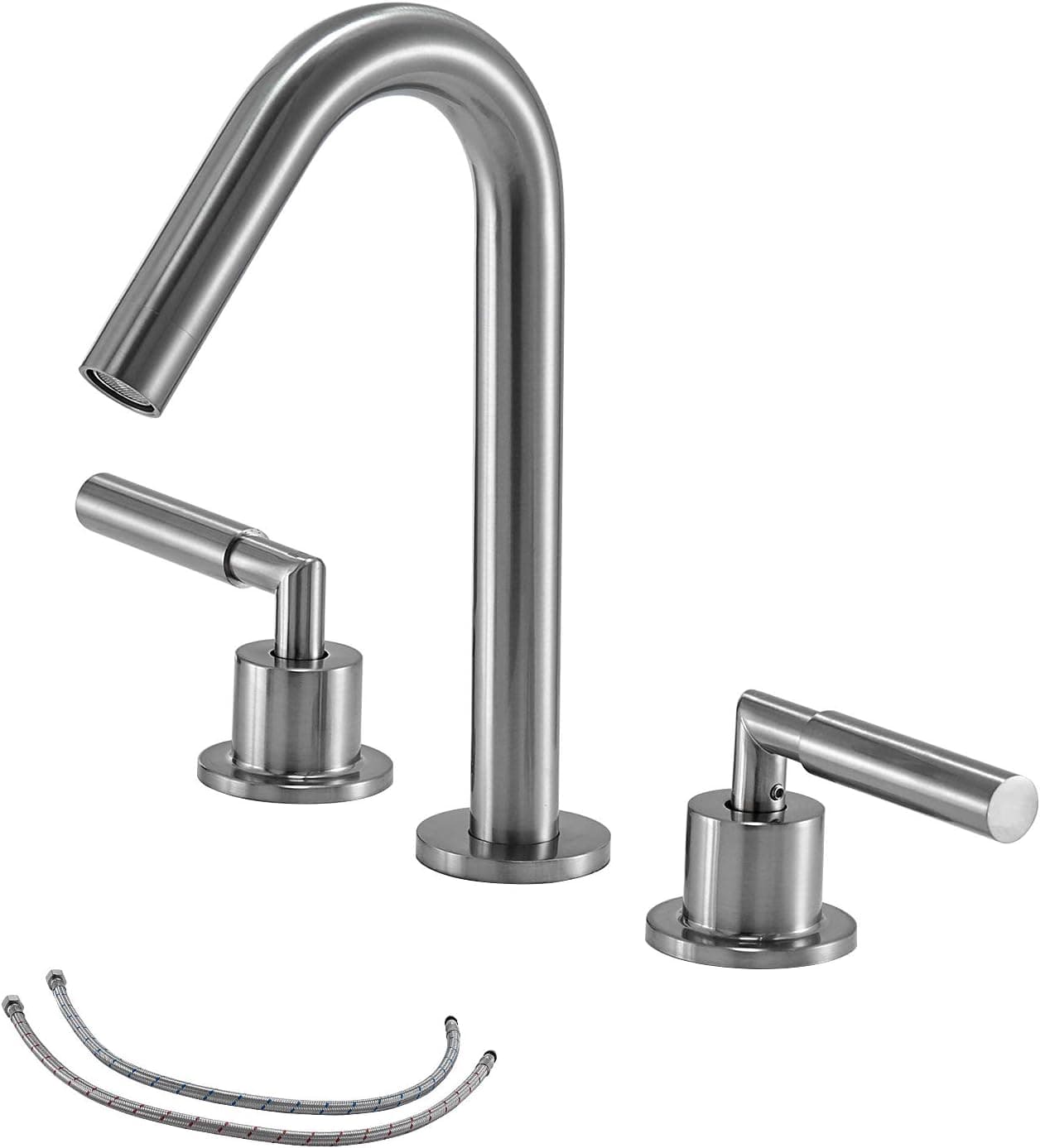 3-Hole 2-Handles Low-Arch Widespread Bathroom Faucet, Brushed Nickle Bathroom Sink Faucet
