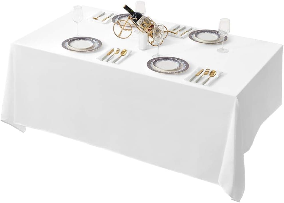 Surmente 90 x 132-Inch Rectangular Polyester Tablecloth for Weddings, Banquets, or Restaurants (White) …