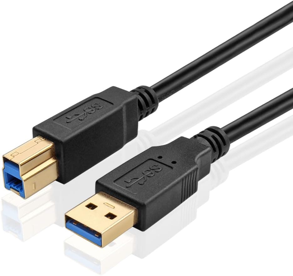 TNP USB 3.0 Cable A-Male to B-Male (6 FT) Type A to B Male SuperSpeed USB Adapter Connector Bi-Directional Extender Cord Wire Plug for Printer, Scanner, DAC, PC, Laptop, Mac - Black