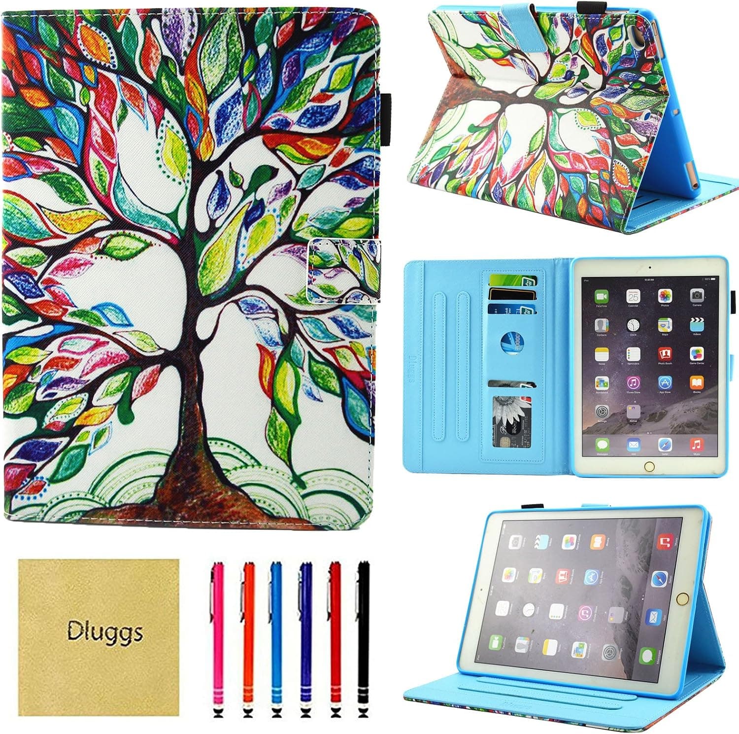iPad 9.7 2017 case, iPad 9.7 2018 Case, iPad Air Case, iPad Air 2 Case, Dluggs PU Leather Folio Smart Cover with Auto Sleep/Wake for Apple iPad 6th / 5th Gen,iPad Air 1/2 Tablet, Lucky Tree