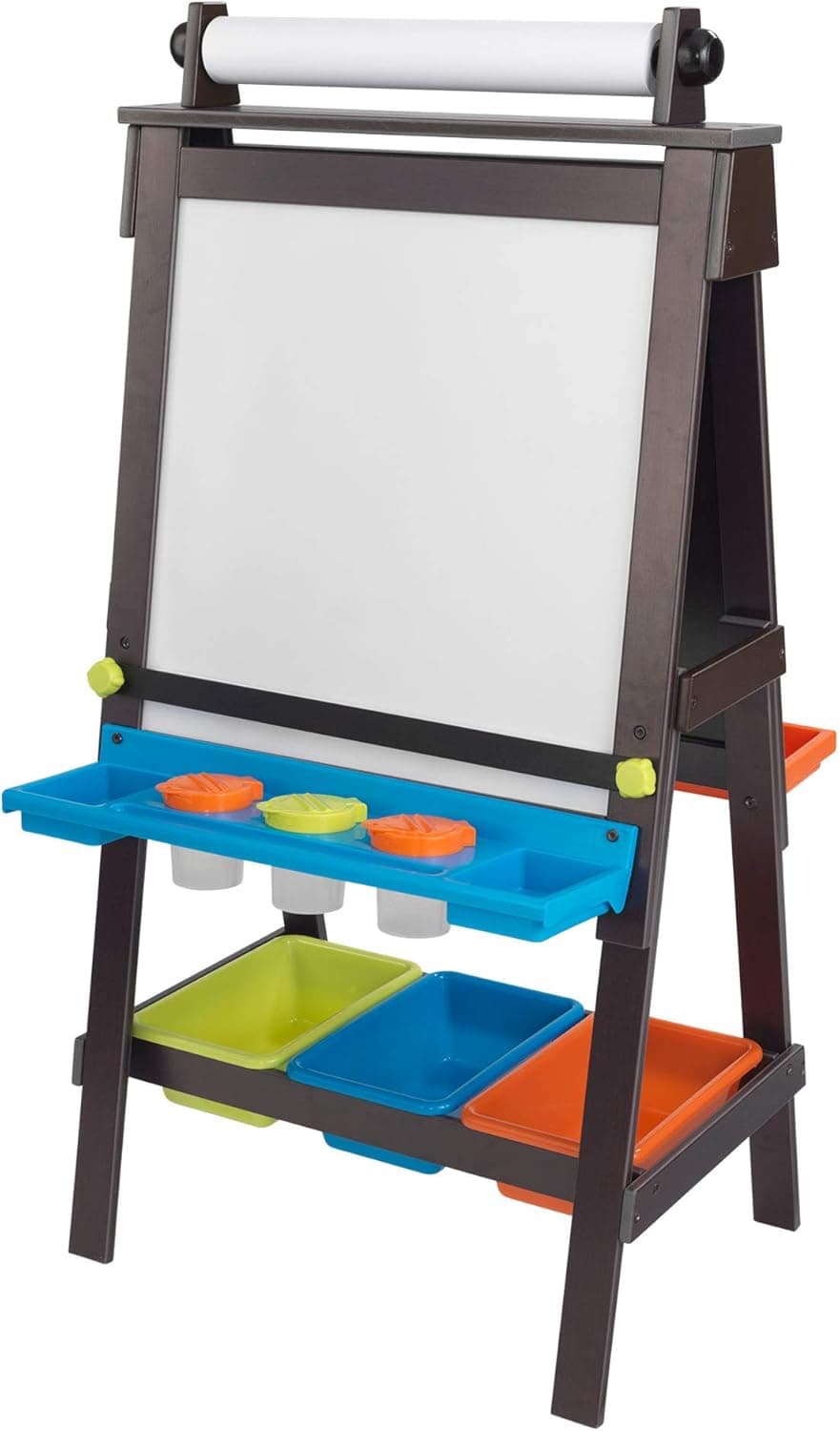 KidKraft Wooden Storage Easel with Dry Erase and Chalkboard Surfaces, Children's Art Furniture - Espresso, Gift for Ages 3+ 25.2 x 23.2 x 47.6