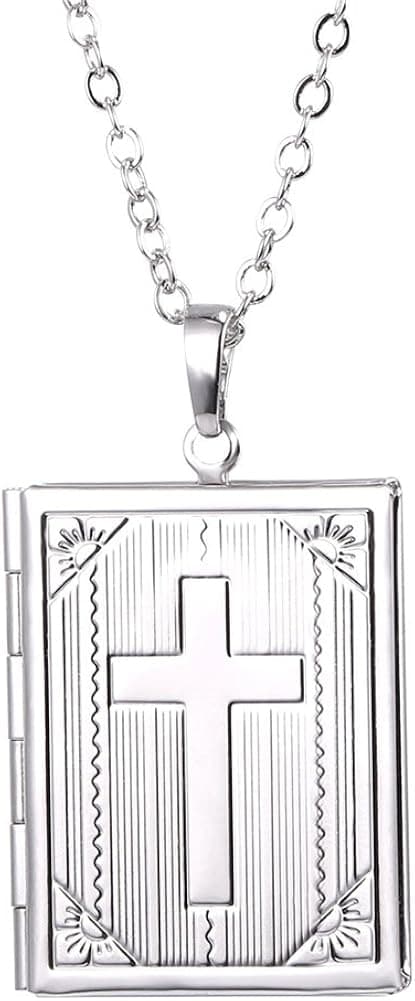 U7 Men Women Platinum Plated Cross Grain Tag Locket Necklace That Hold Picture, Send Gift Box