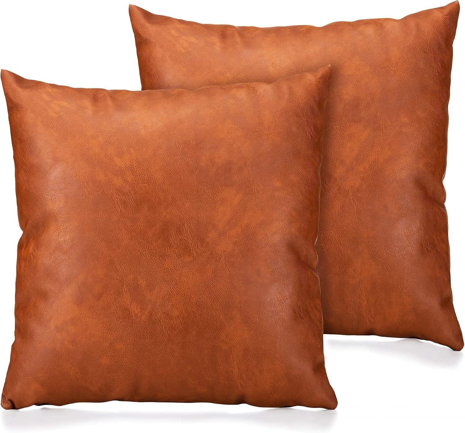YURICO Faux Leather Throw Pillow Covers，Set of 2 Brown 22x22 inch Lumbar Pillows Modern Light Luxury Simplicity Style Decorative Suitable for Living Room Sofa Bed Bedroom (Brown, 22 * 22Inch)