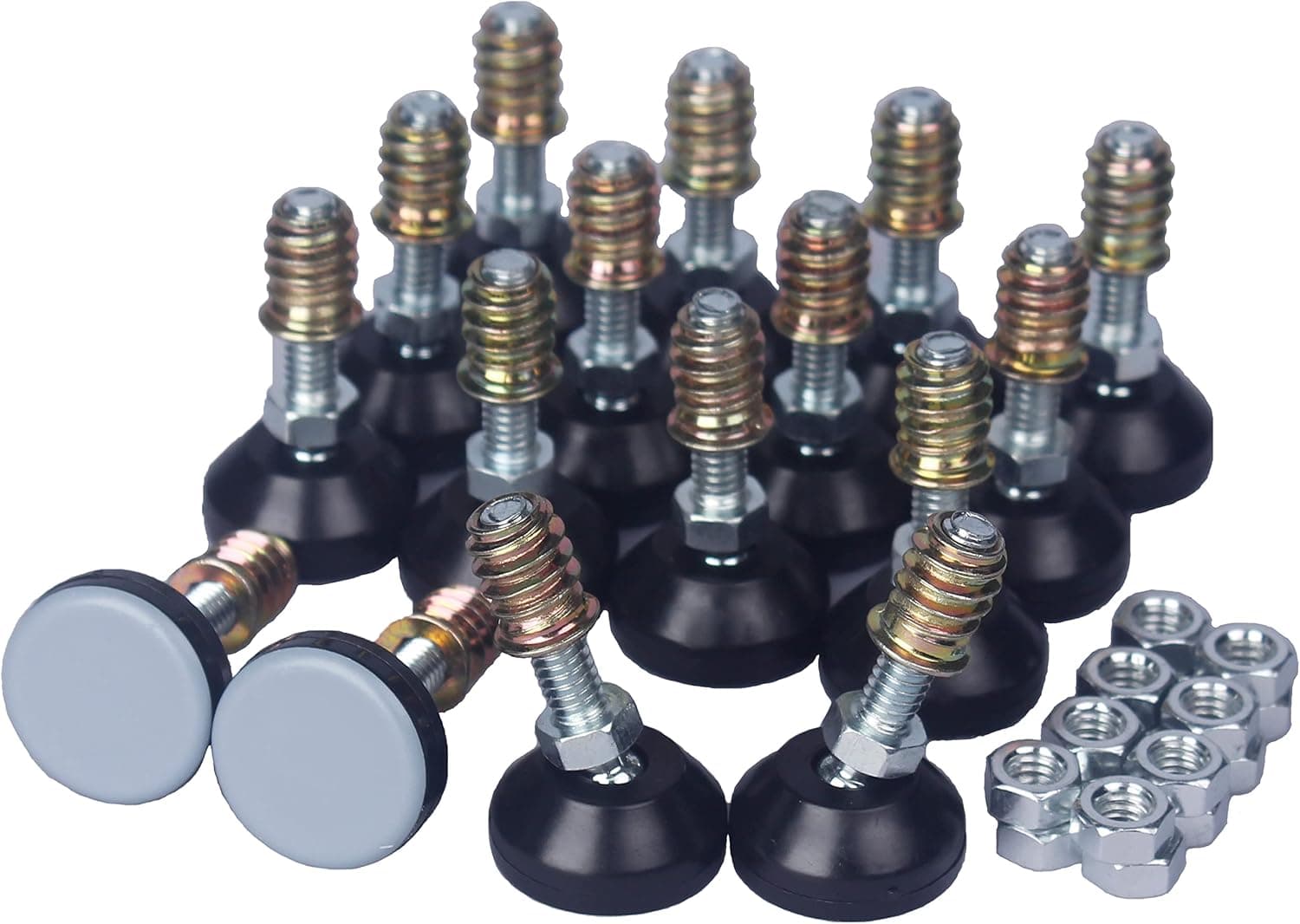 CSFMC Furniture Leveler Swivel Feet (25mm 1/4-20,16 Pack) PTFE(Teflon) Bottom,Threaded Shank Adjustment Pads,Table/Chair/Cabinet/Sofa Medium Legs Leveling,Nuts Installation and Floor Protection