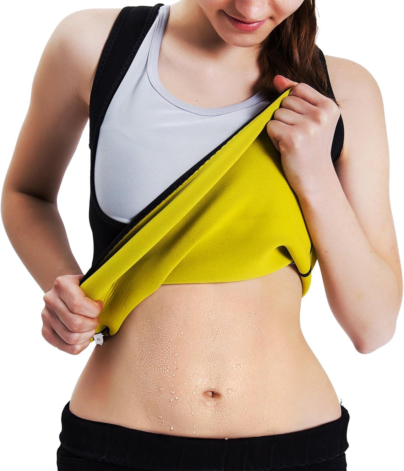 Roseate Women's Body Shaper Hot Sweat Workout Tank Top Slimming Vest Tummy Fat Burner Neoprene Shapewear for Weight Loss, No Zipper, Black/Yellow (D33G, SM)