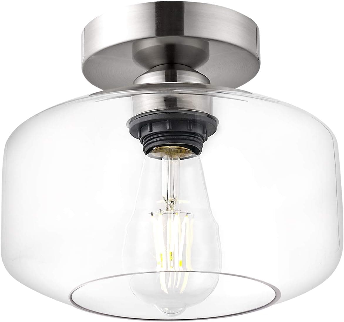 BISAMIYA Modern Semi Flush Mount Ceiling Light, Brushed Nickel Finish with Clear Glass lampshade for Entryway, Hallway, Kitchen, Coffee Shop