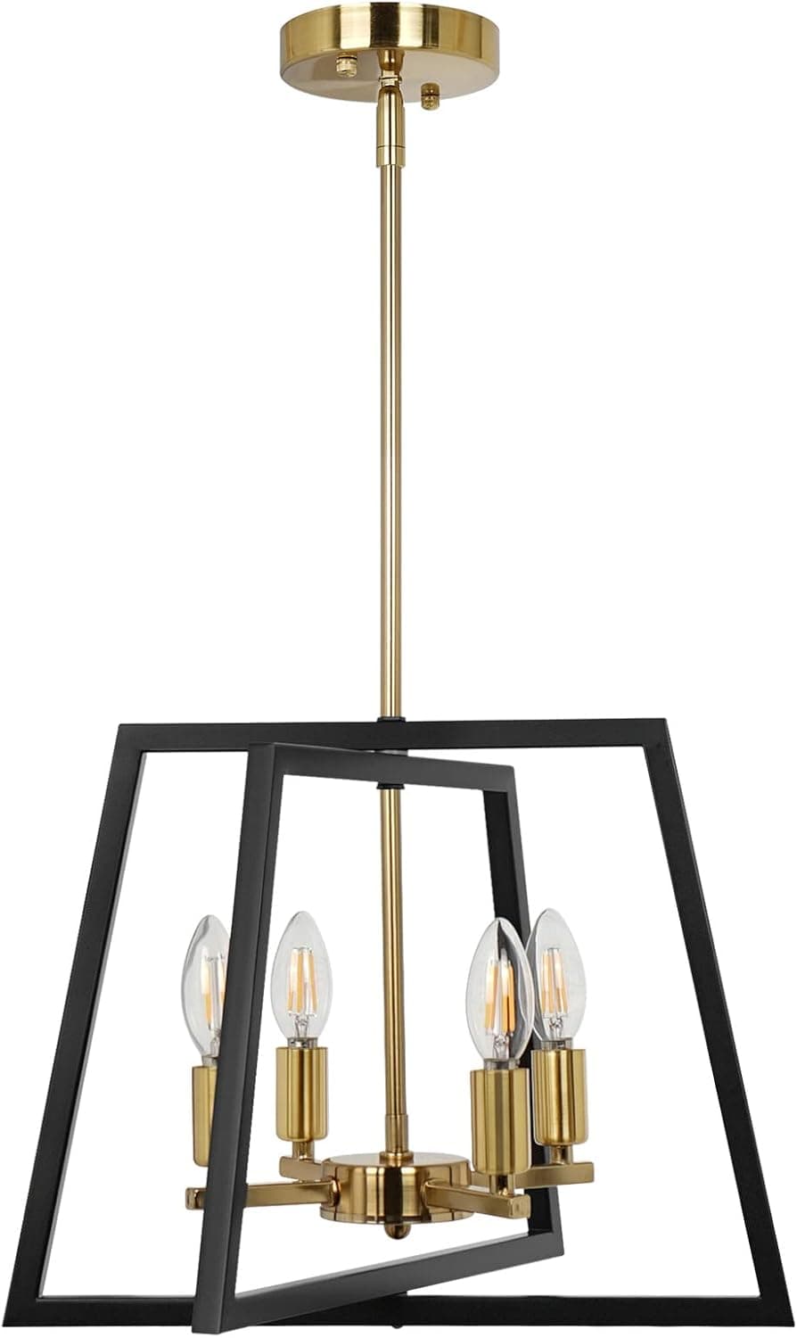 ZOSIMIO Black Brass Farmhouse Lantern Chandelier, Gold Modern Industrial Bird Cage Foyer Pendant Light, 4- Light Rustic Hanging Lighting Fixture for Kitchen Island, Dining Room, Entryway, Hallway