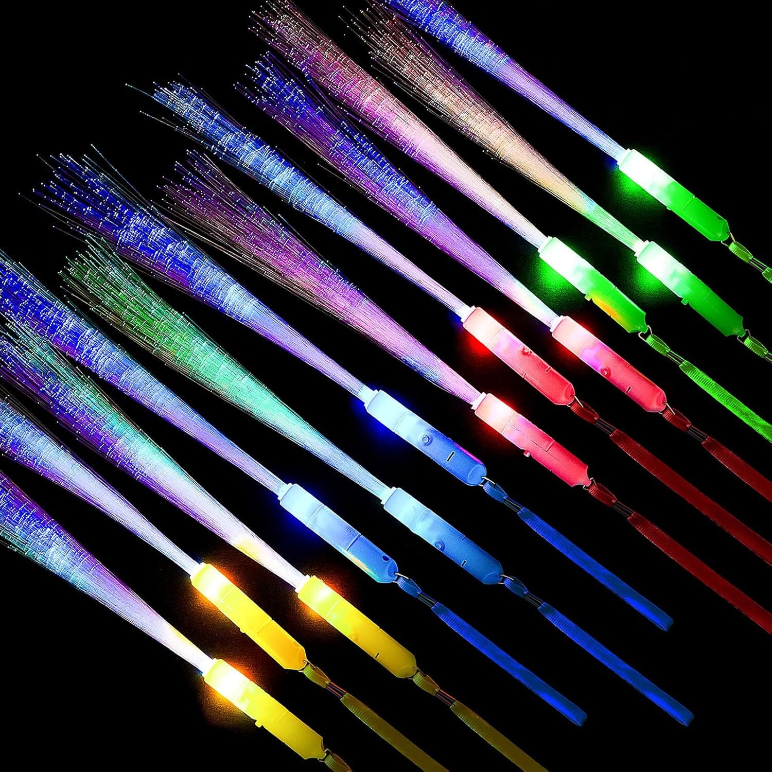 Skylety 36 Pieces Glow Fiber Wands Sticks LED Light Wands Fiber Optic Wands Led Flashing Sticks Glow Flashing Wands Fiber Optic Wands for Party Favors, Colorful, Battery Operated