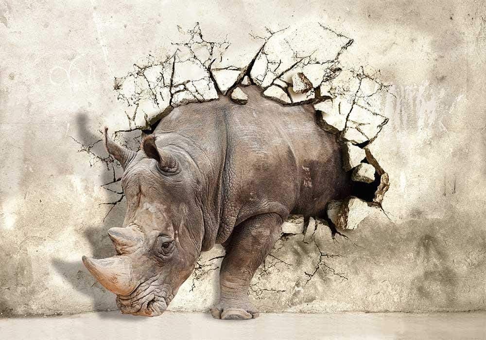 Jigsaw Puzzle 1000 Piece Rhino Breaking The Wall Suitable for Teenagers and Adults Wooden Puzzle Unique Home Decorations and Gifts 75x50cm