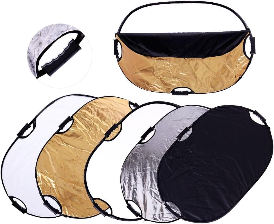 5-in-1 Oval Light Reflector with Handle 24 x 35 inch (60x90cm) Collapsible Portable Photo Reflectors for Soft Box Studio Photography Lighting