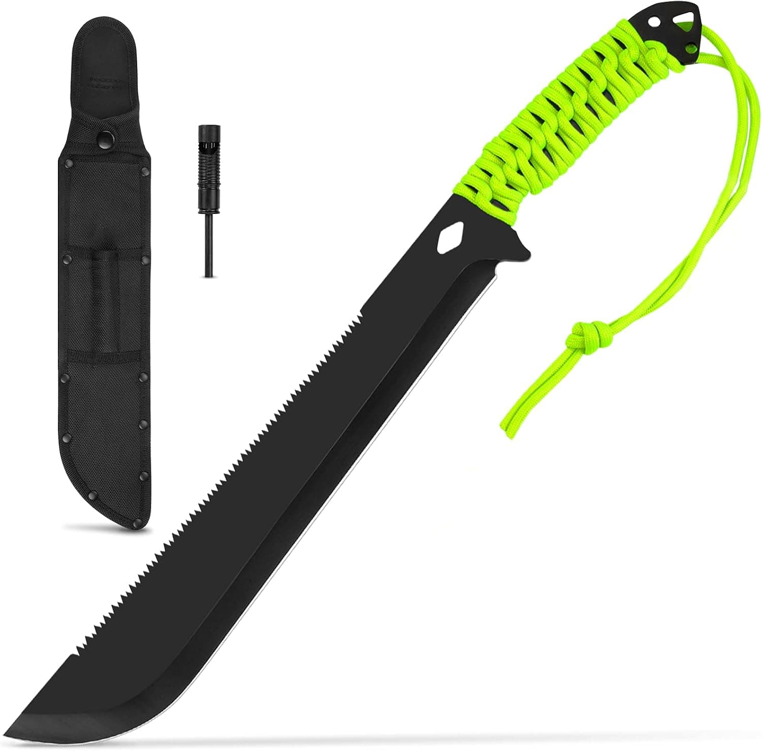 Extremus Bushcraft Survival Hunting Camping Knife with Cordura Sheath, 11-inch Fixed Blade Tactical Bowie Knife, 750 lb. Rated Paracord Handles, Includes Magnesium Fire Starter/Whistle, Cordura Sheath