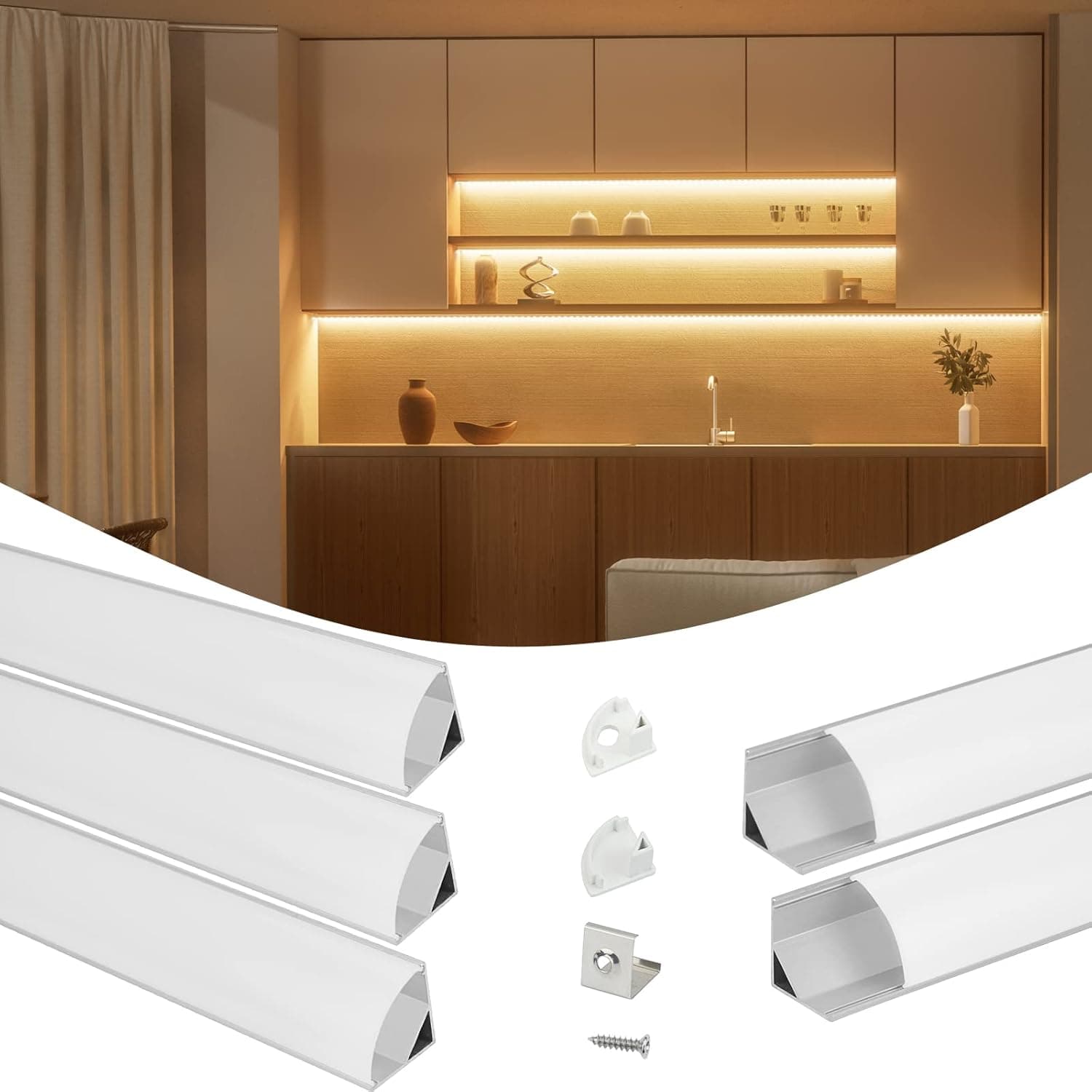 Muzata 5Pack 3.3FT/1M V-Shape LED Channel System with Milky White Cover Lens Frosted, Silver Aluminum Extrusion Profile Housing Track for 3528,5050,5630 Strip Tape Lights V1SW 1M WW,LV1 LW1