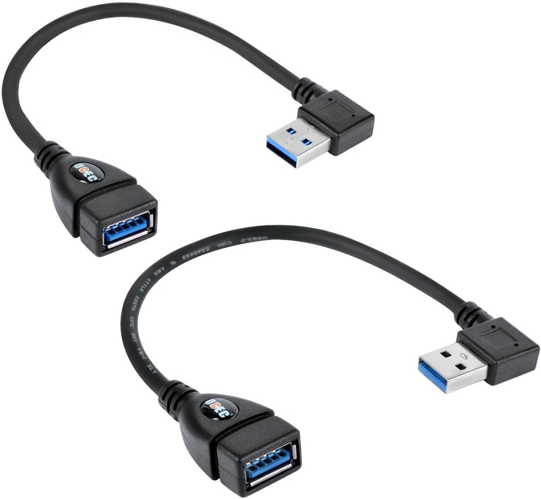 UCEC USB 3.0 Extension Cable Short SuperSpeed USB Cable Extender USB 90 Degree Adapter-Male to Female-A Left & Right Angle for Webcam, Printer, Flash Drive, Hard Drive, USB Keyboard, Gamepad, 2 Pack
