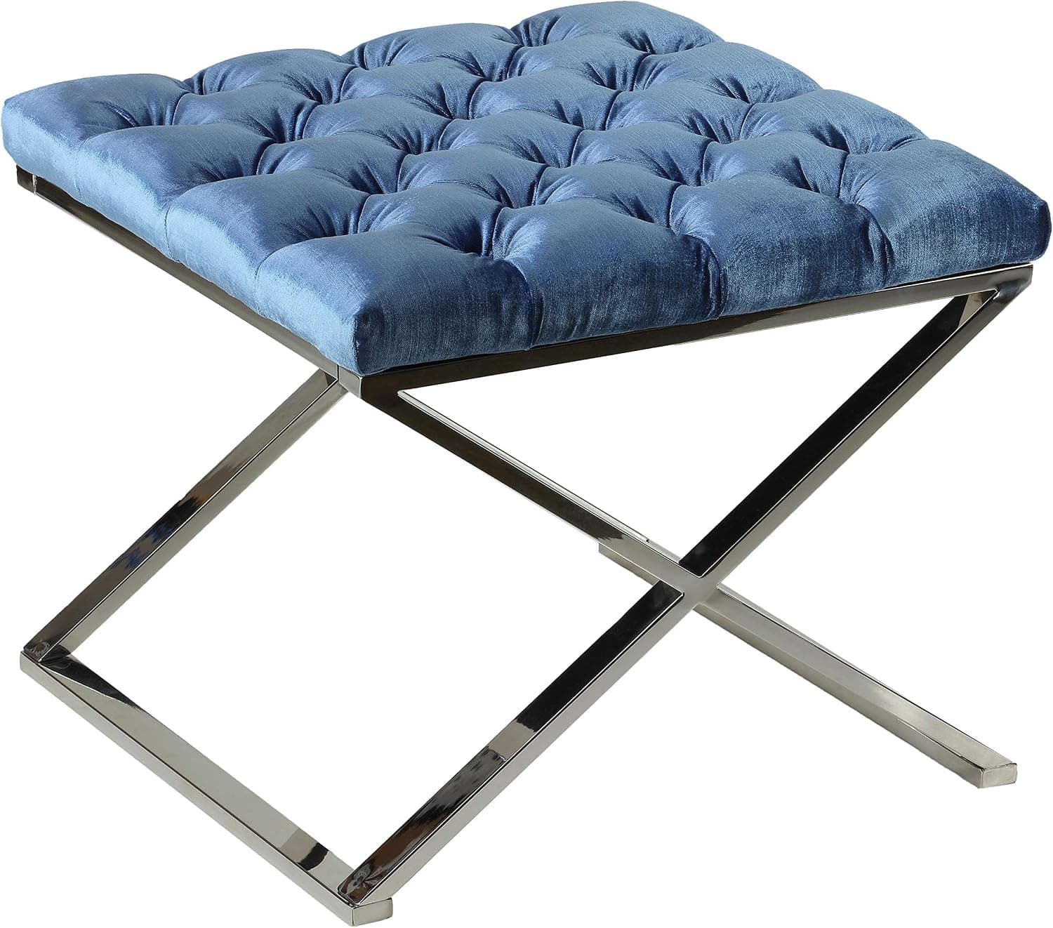 Cortesi Home Mariana Tufted Top Ottoman with Metal Legs, 21", Blue