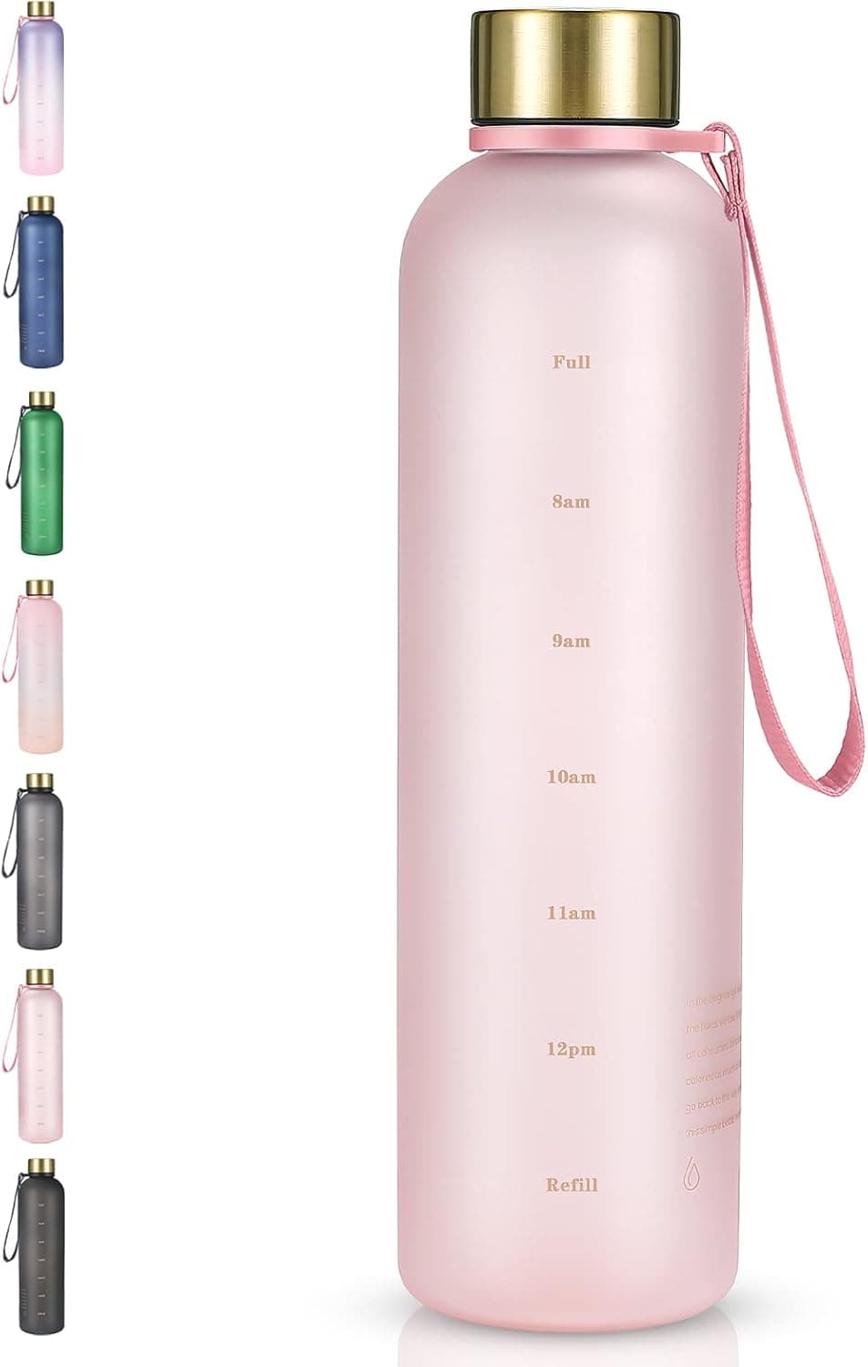Sursip 32 oz Motivational Water Bottle with Time Marker，Reusable Water Bottle Perfect for the gym and office/Outdoors,BPA Free Frosted Plastic Bottle Leak proof with Carry Strap