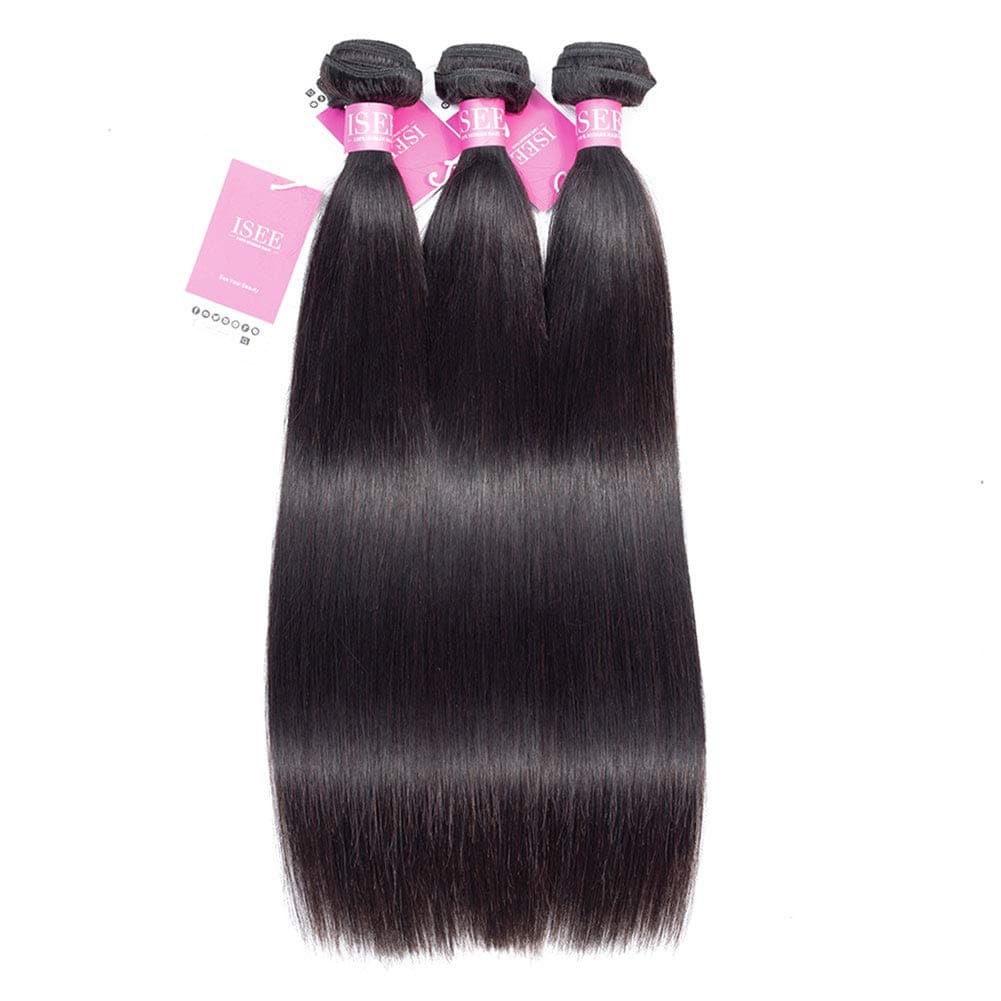 ISEE Hair 8A Peruvian Remy Hair Silky Straight Hair Weave 100% Unprocessed Peruvian Straight Hair 3 Bundles Natural Color 20inches