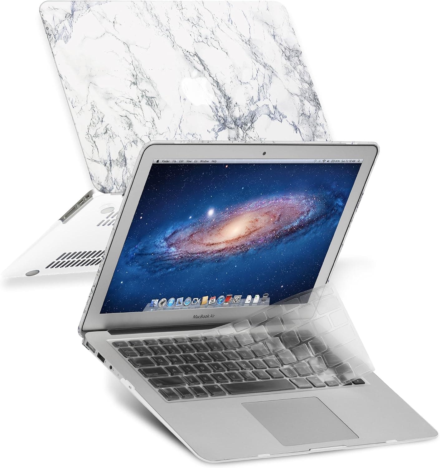 GMYLE MacBook Air 13 Inch Case A1466 A1369 Old Version 2010 2017 and Clear Transparent Keyboard Cover Skin 2 in 1 Set (White Marble)