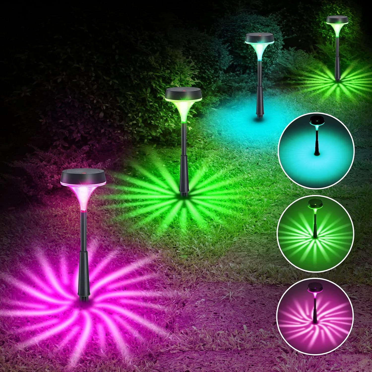 Linkind Solar Pathway Lights, 8 Pack Color Changing Solar Garden Lights, IP67 Waterproof Solar Landscape Lights Outdoor, Bright Solar Path Lights for Walkway Yard Driveway Backyard Lawn Decorative
