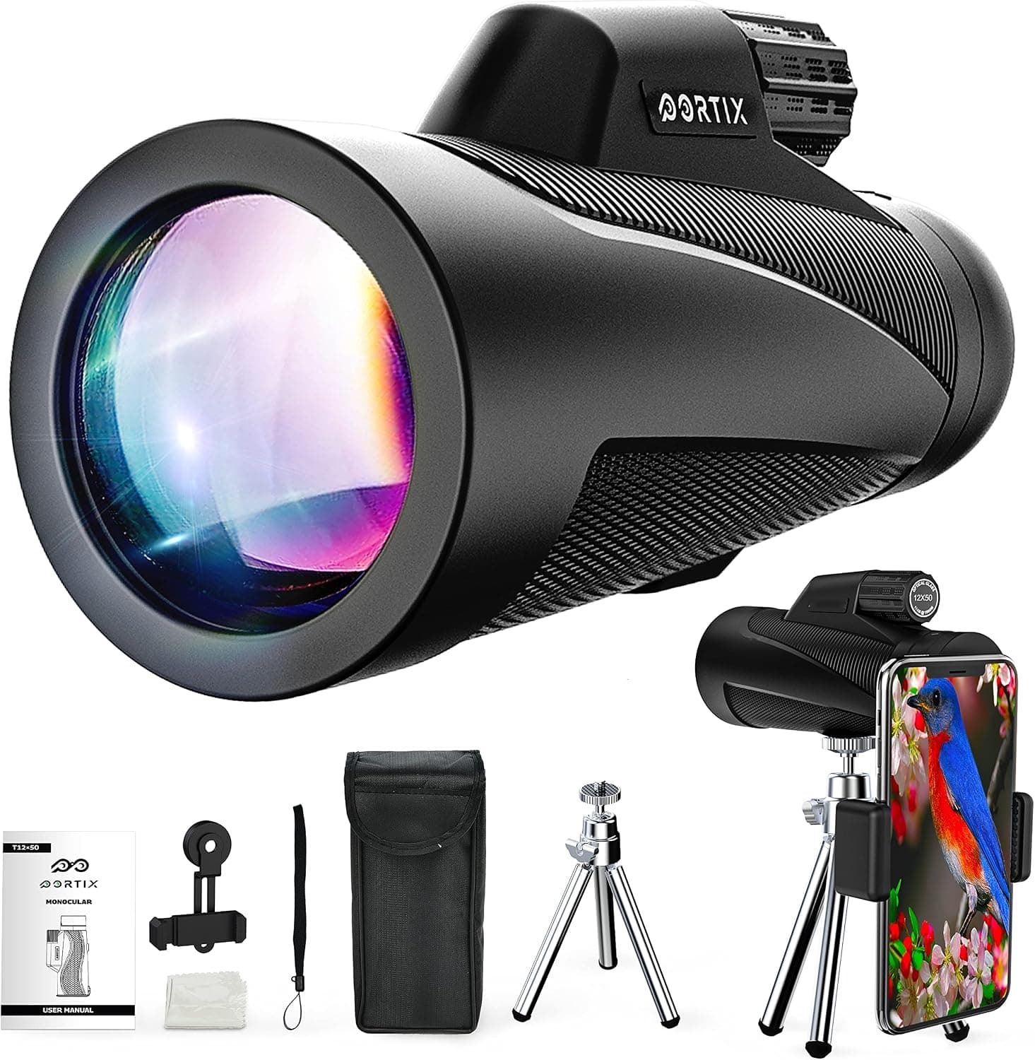 New 2023 Monocular Telescope High Powered Monocular with Smartphone Adapter & Metal Tripod - BAK4 Prism Monocular with Clear Low Light Vision for Wildlife Hunting Camping Travelling