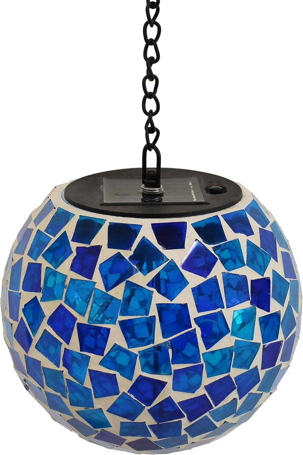 Sunnydaze Midnight Moon Mosaic Solar Hanging Orb with LED Light, 6-Inch