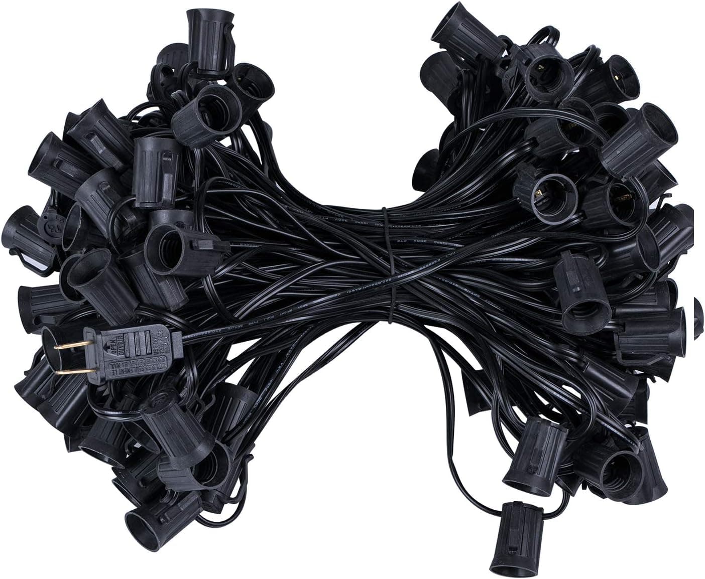 C9 Light Strand 100 FT for E17-12 Spacing, Outdoor String Light Christmas Stringer with 100 Sockets for Patio (Black)