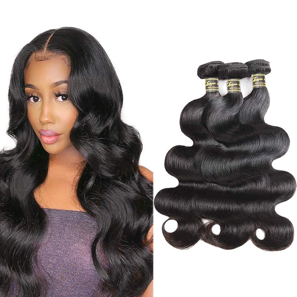 Loveach hair 9A Brazilian Body Wave Human Hair 3 Bundles (16 18 20) Double Weft Unprocessed Brazilian Virgin Hair Weave Bundles Body Wave 4 Bundles Remy Human Hair Extensions Natural Color (Body wave 16 18 20, Natural Color)