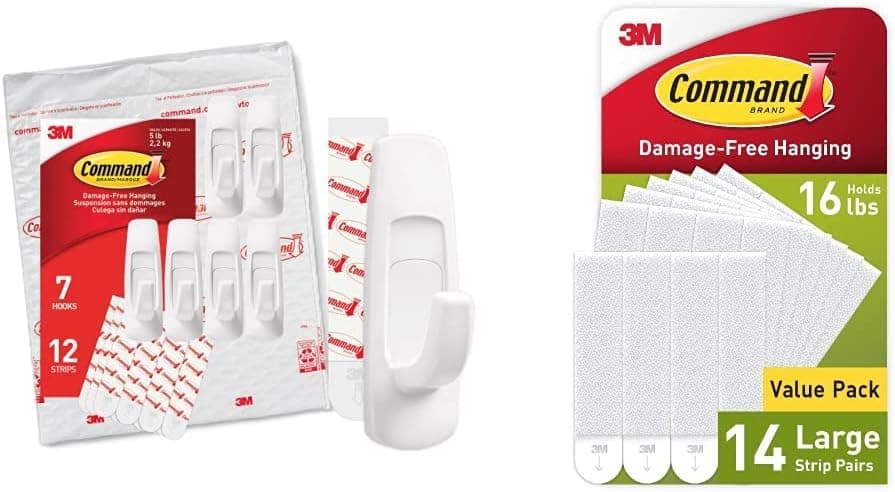 Command Picture Hanging Strips, Decorate Damage-Free, 14 Pairs (28 Strips), Indoor Use, White (PH206 with Command White Large Utility Hooks, Ships in Own Container (GP003-7NA)