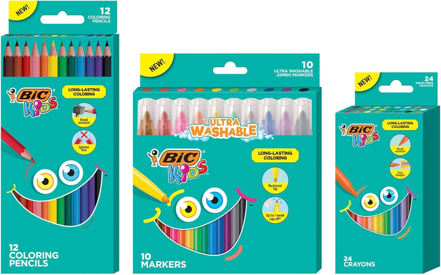 BIC Kids Coloring Combo Pack with Coloring Jumbo Markers, Pencils and Crayons, Assorted Colors, 46-Count