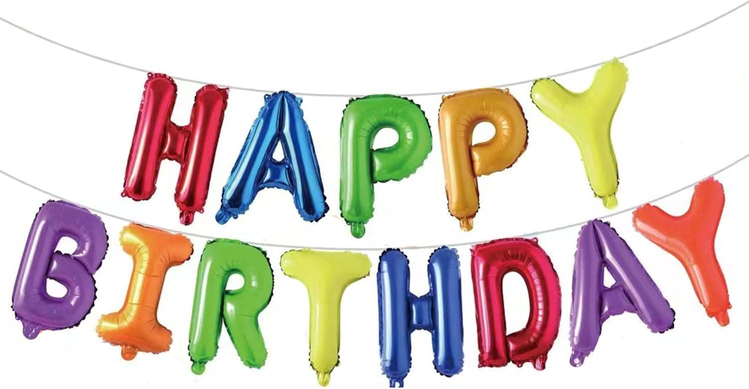 Happy Birthday Banner 3D Balloon Lettering Mylar Foil Lettering, Inflatable Birthday Party Décor,Birthday sign for wall Party Supplies Backyard Decore (3D Rainbow)