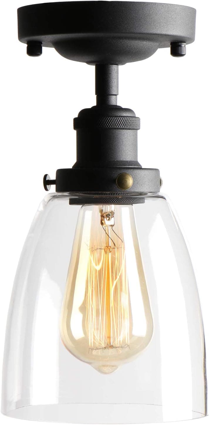 Farmhouse Semi Flush Mount Hanging Lights, Ailin Edison Style Metal & Glass Black Ceiling Light Fixtures, Clear Glass Pendant Lighting