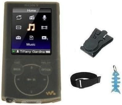 4 Items Accessory Combo for Sony Walkman Video NWZ-E340, NWZ-E344, NWZ-E345 Series: Includes Smoke Silicone Skin Case Cover, Armband, Black Belt Clip and Light Blue Fishbone Style Keychain