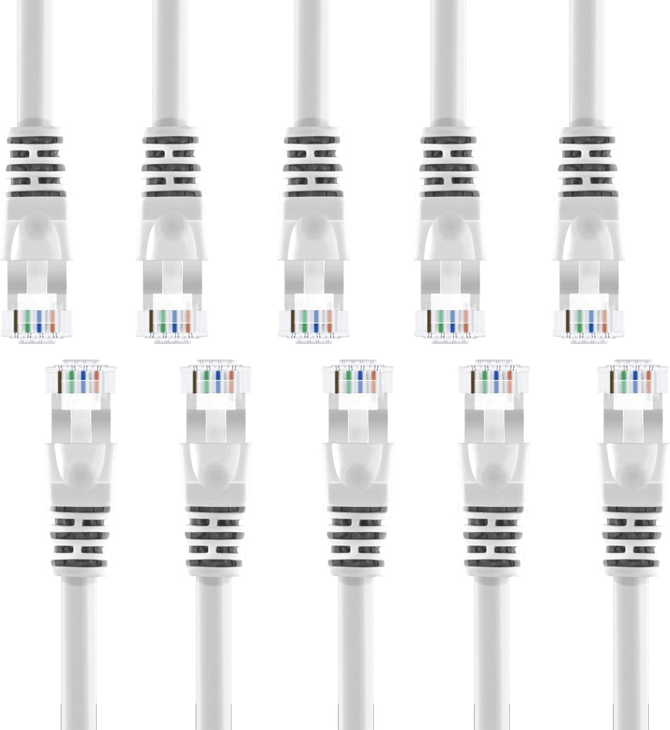 GearIT 10-Pack, Cat5e Ethernet Patch Cable 14 Feet - Snagless RJ45 Computer LAN Network Cord, White - Compatible with 10 Port Switch POE 10port Gigabit