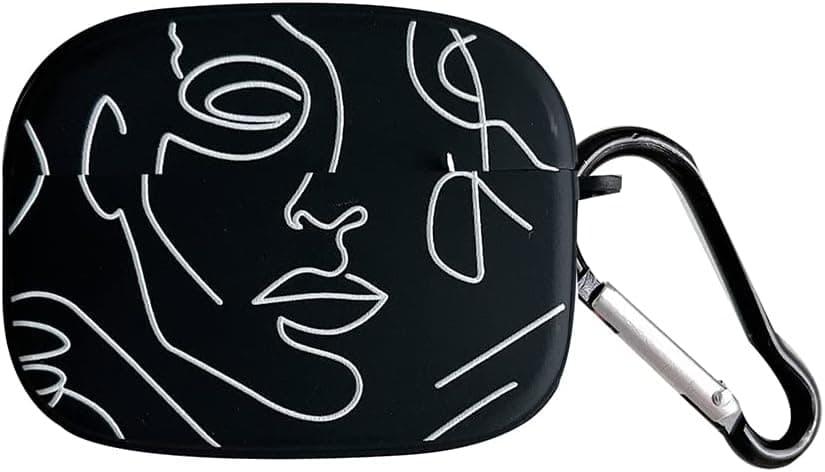 Compatible with Apple Airpods Pro Earphone Case Art Abstract Line Face Design Headphone Case Silicone Charging Box with Keychain for Airpods Pro - Black