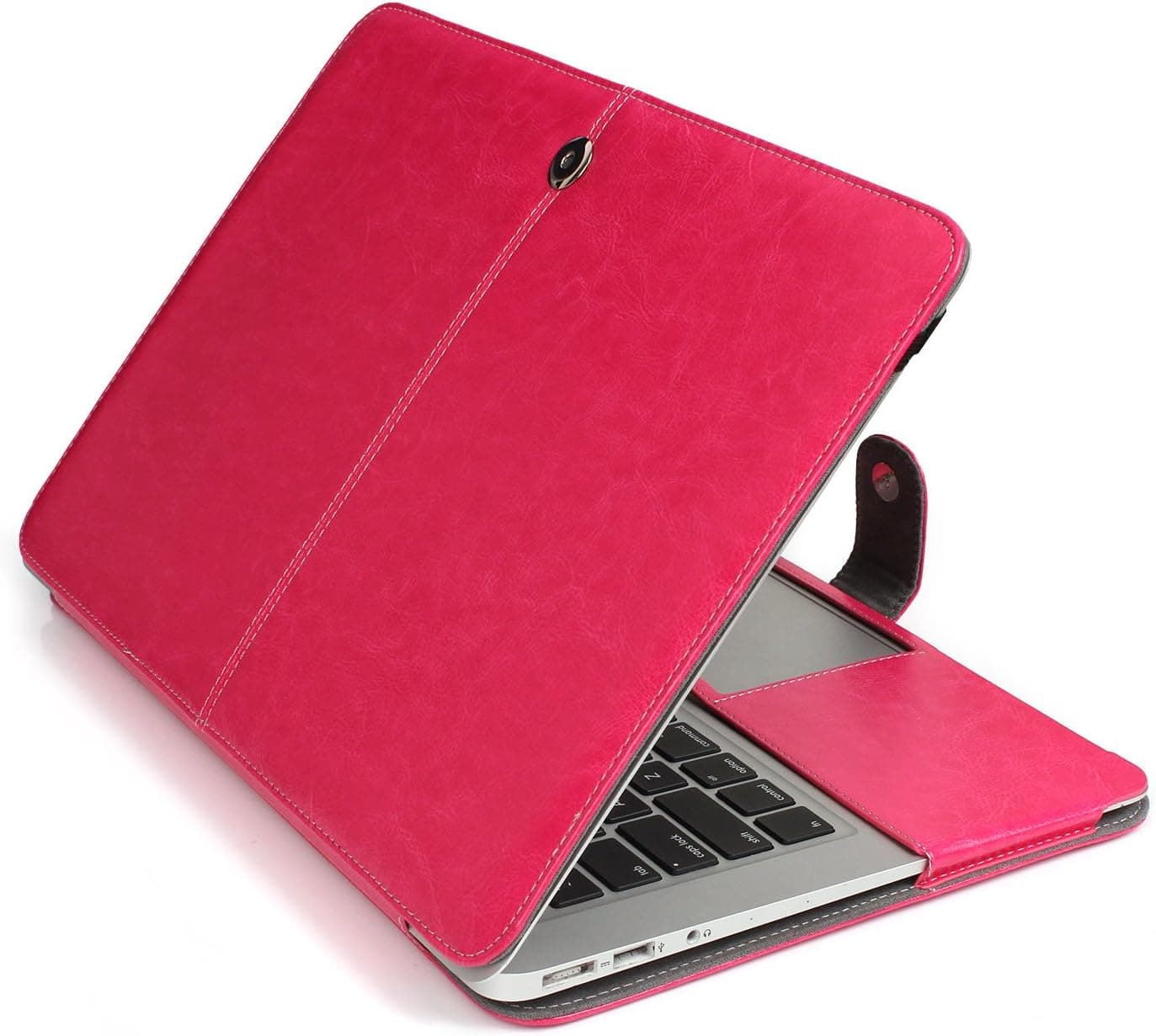 LEIMI PU Leather Skin Case Cover for Apple Macbook Air 13 (Models: A1369 and A1466) (Leather-Hot Pink)