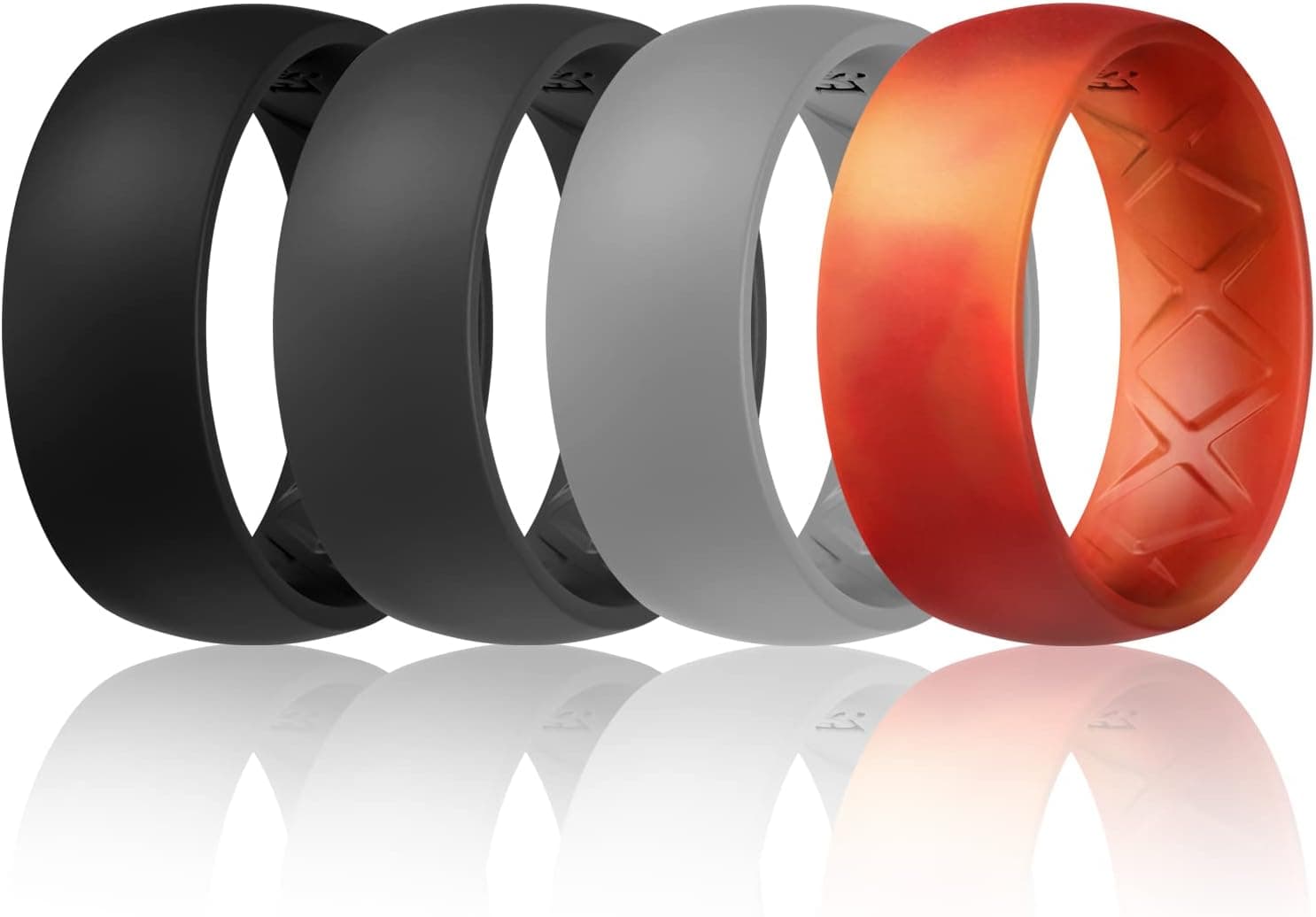 Egnaro Silicone Rings for Men with Half Sizes Inner Arc Ergonomic Breathable Design 7 Rings / 4 Rings / 1 Ring - Rubber Wedding Bands 8mm Wide 2.5mm Thick
