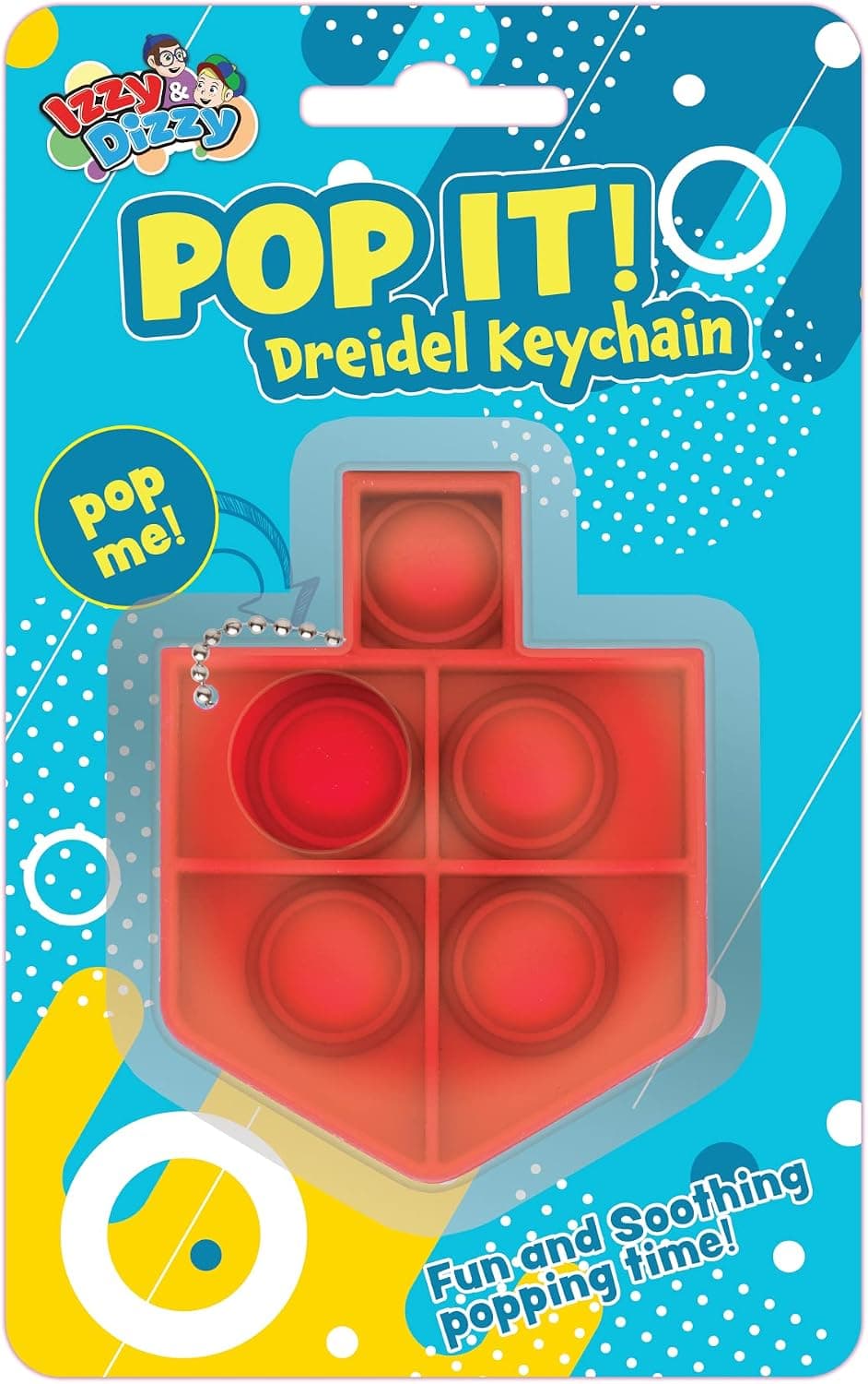 Izzy 'n' Dizzy Hanukkah Dreidel Mini Pop It Fidget Toy - Chanukah Fidget Pop It Keychain - Assorted Colors Dreidel Shaped Fidget Keychain - Chanukah Toys & Games & Hanukkah Gifts for Kids