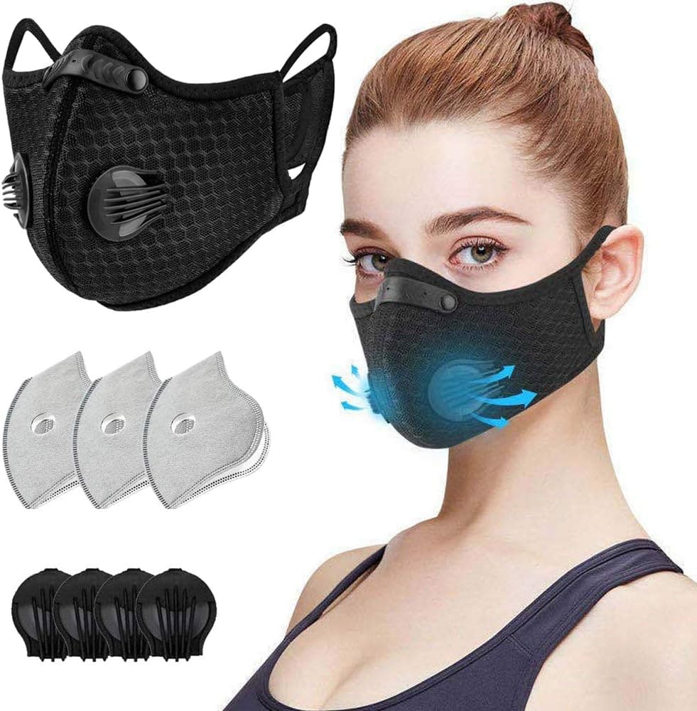Unisex Adjustable Reusable Dust Shield ，5-Layer Replacement Filter For Sports Outdoor Activities, Cycling, Motorcycle, Running(Black）