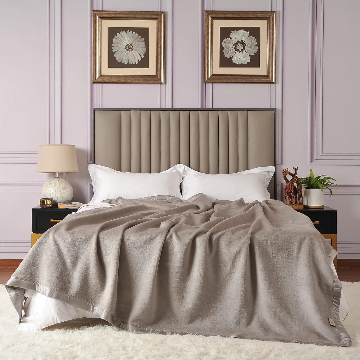 CUDDLE DREAMS Silk Bed Blanket for All Seasons, Accented with Silk-Charmeuse Border, Naturally Soft, Breathable (Silver Gray, King 108" × 90")