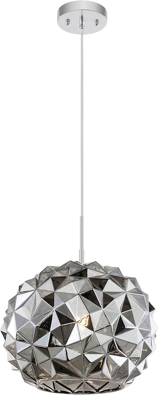 Light Society LS-C335-CM-SMK Gia 14" Glass Pendant Light, Chrome/Smokey