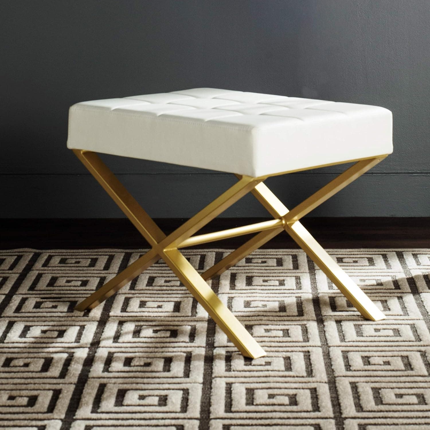 Safavieh Home Collection Badgley Modern Glam White Ottoman