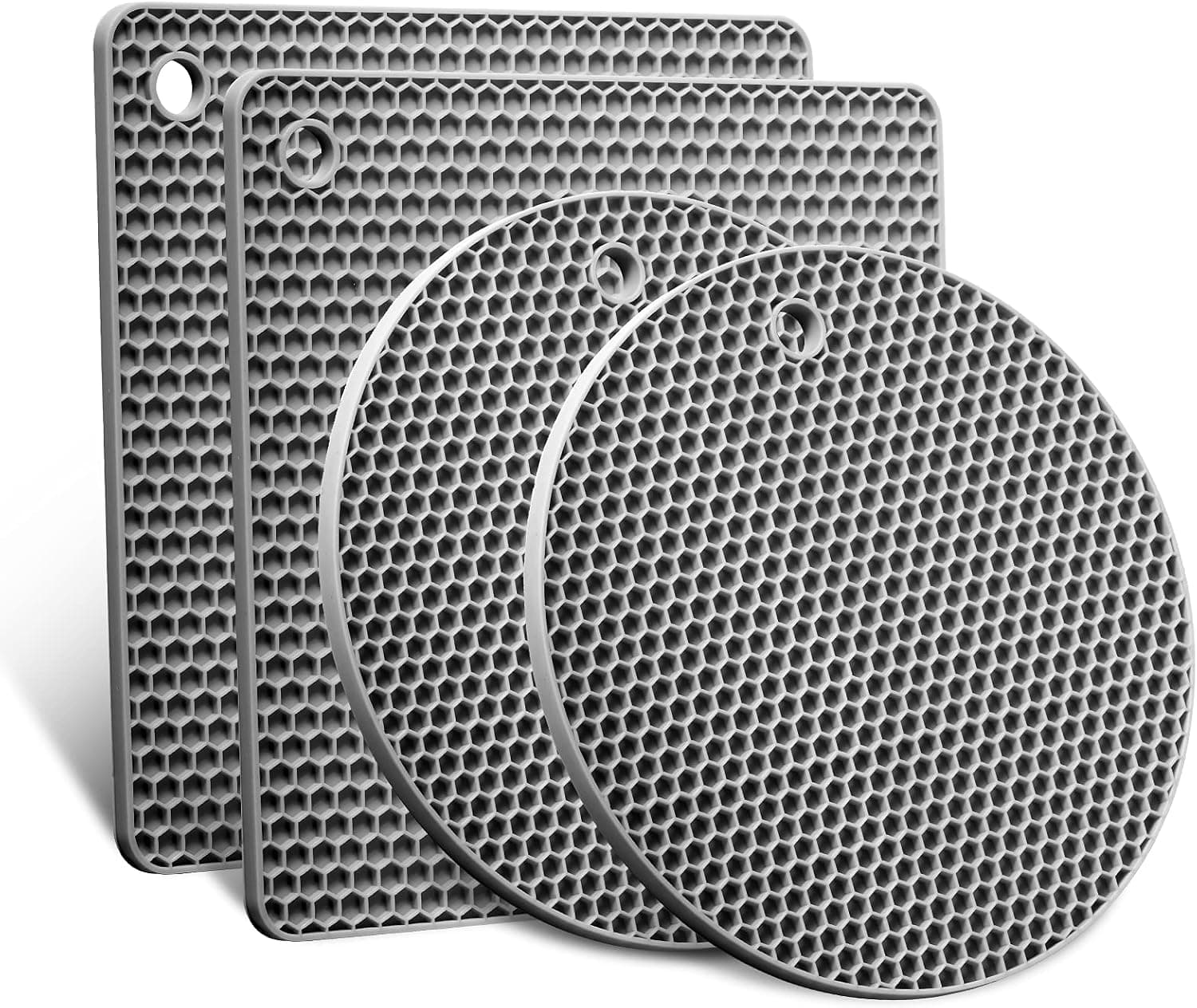 POLARISTAR Multi Purpose Silicone Trivet, Flexible Pot Holders for Kitchen Heat Resistant, Square and Round Mats for Hot Pots and Pans, Insulated Non-Slip Hot Pads for Hot Dishes, Grey