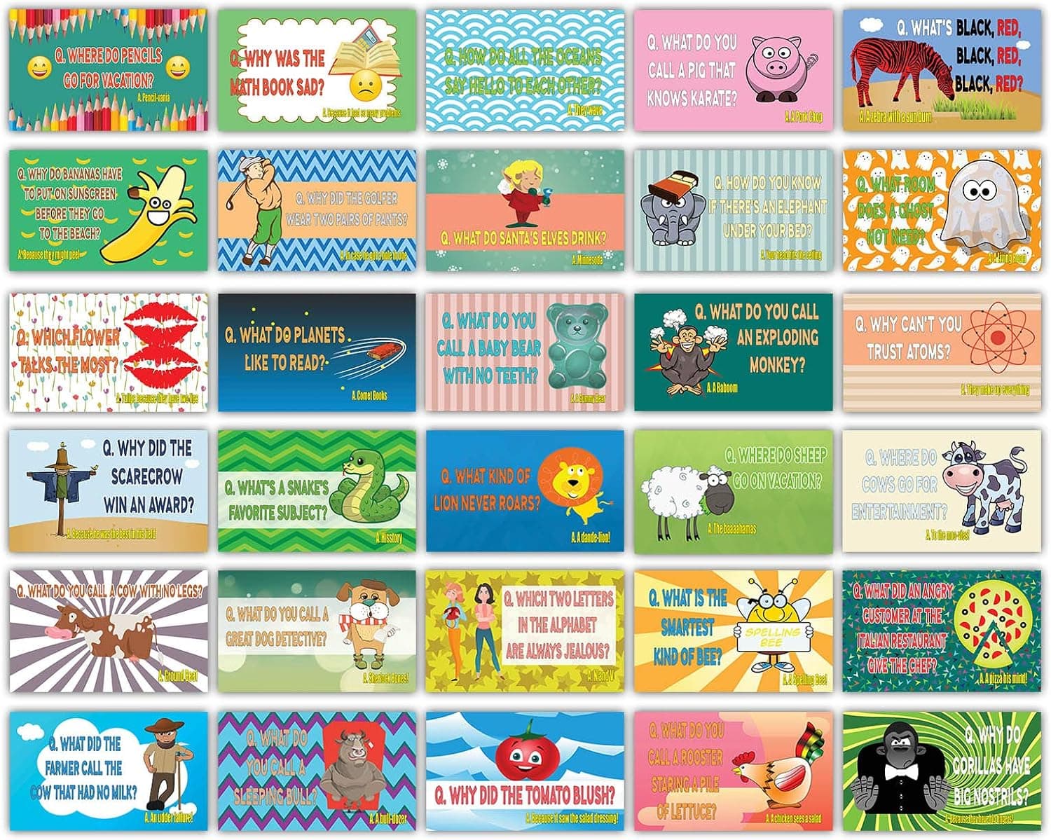 Creanoso Silly and Hilarious Lunch Box Jokes Flashcards - (30 Cards x 2 Sets) – Hilarious and Funny Note Cards for Children – Silly Jokes Cards – School Rewards – Gift Token for Kids