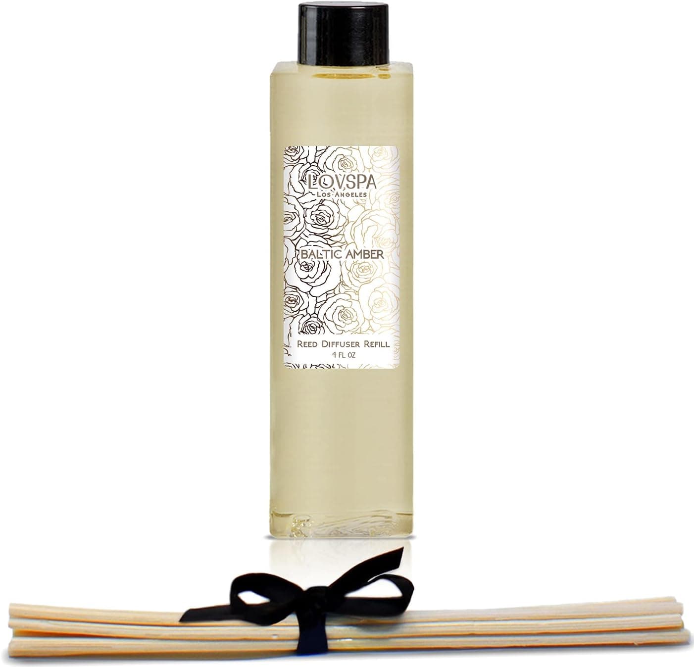 LOVSPA Baltic Amber Reed Diffuser Oil Refill with Replacement Reed Sticks | Rich Amber Resin, Sandalwood & Soothing Musk with Light Citrus & Floral Notes, 4 oz | Made in The USA