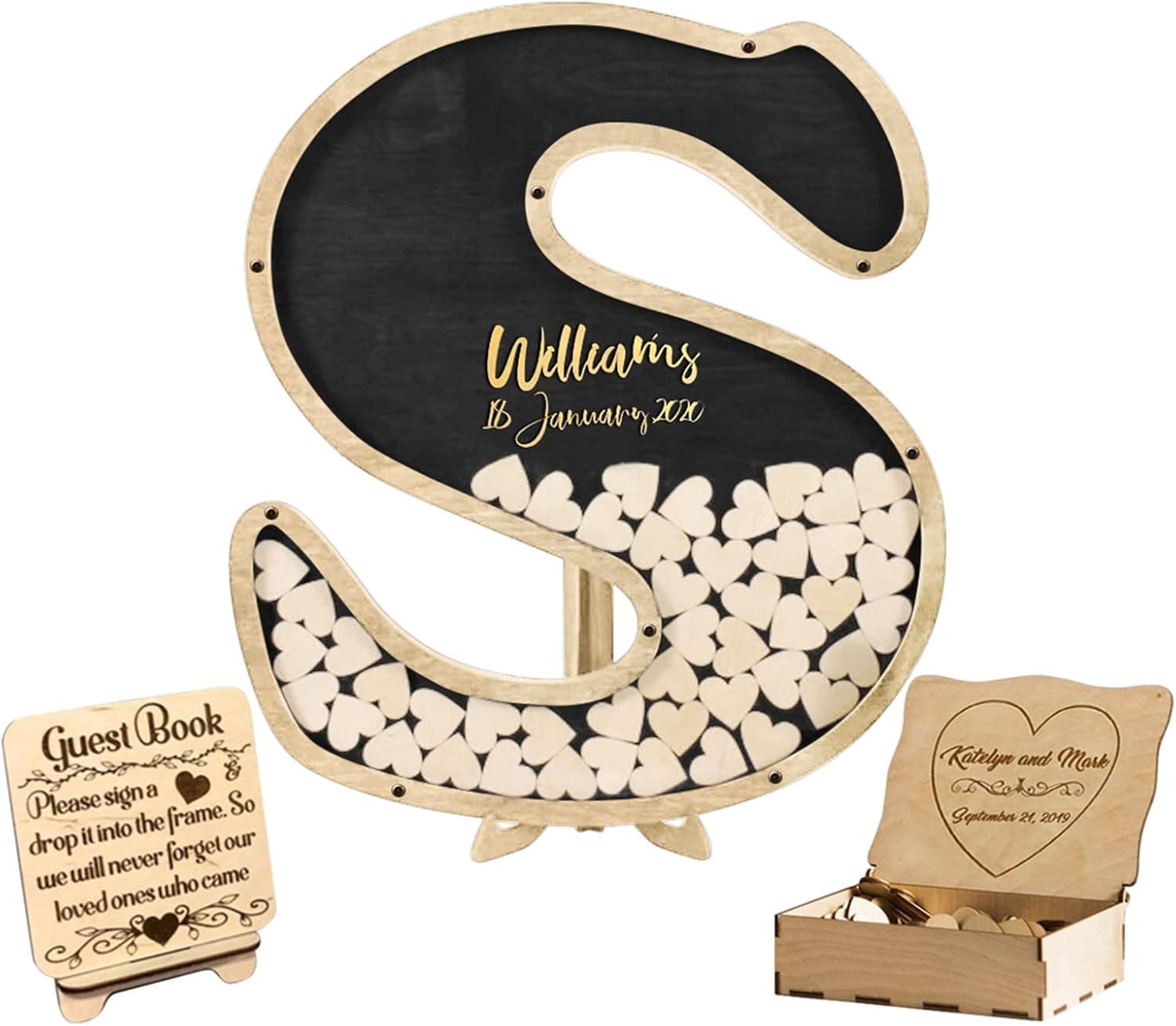 Ozinna Personalized Guest Book, Wedding Guestbook Alternative, Custom Wooden Alphabet for Guest Book Wedding Ideas Wedding Letter Guest Drop Box Alternative Rustic Wedding Guest Book (Letter－Black)