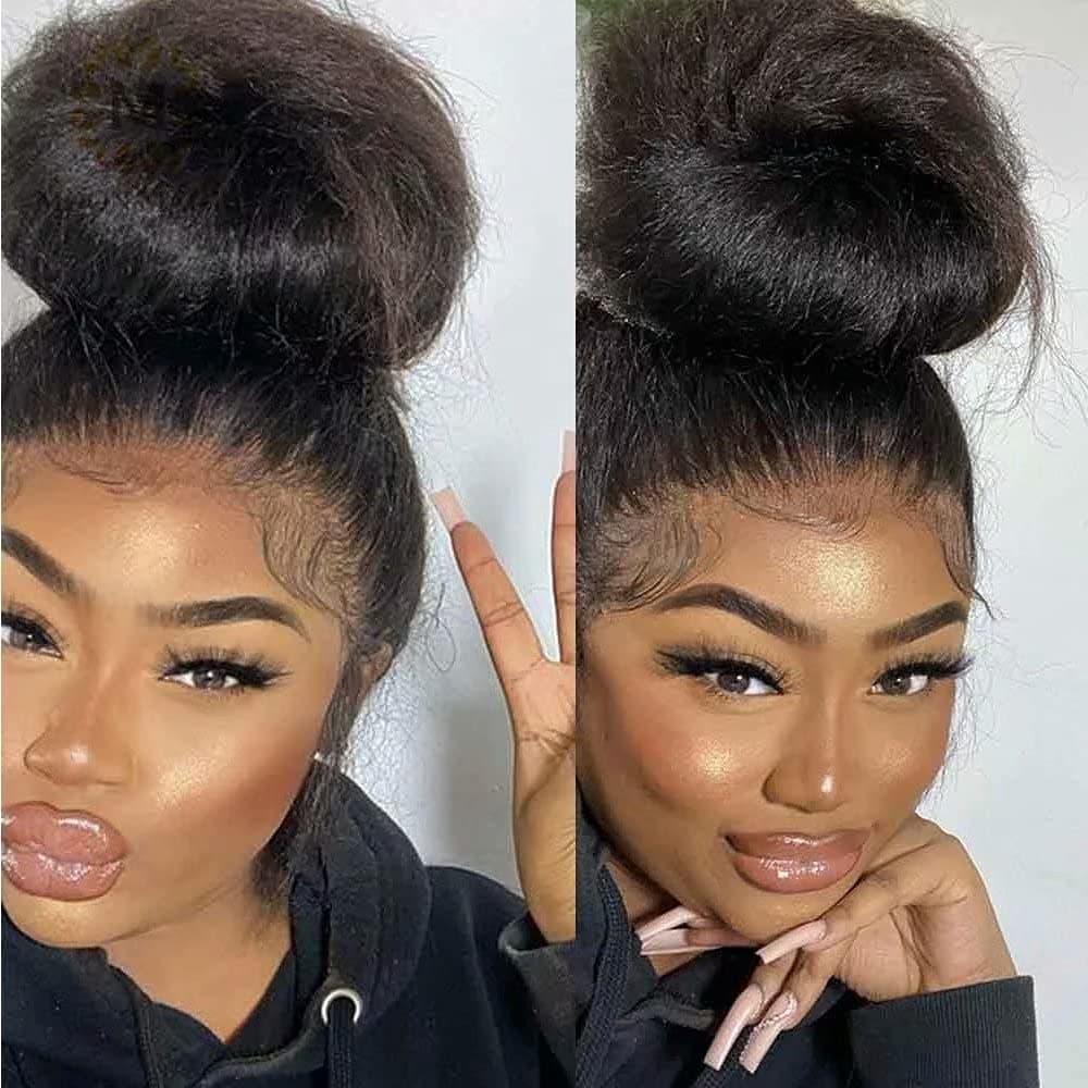 Kinky Straight Hair Wig 360 HD Transparent Lace Front Wig Human Hair Wigs 150% Density Yaki Straight Human Hair Wig for Women Full End Glueless Brazilian Hair 360 HD Lace Wig 22 inch