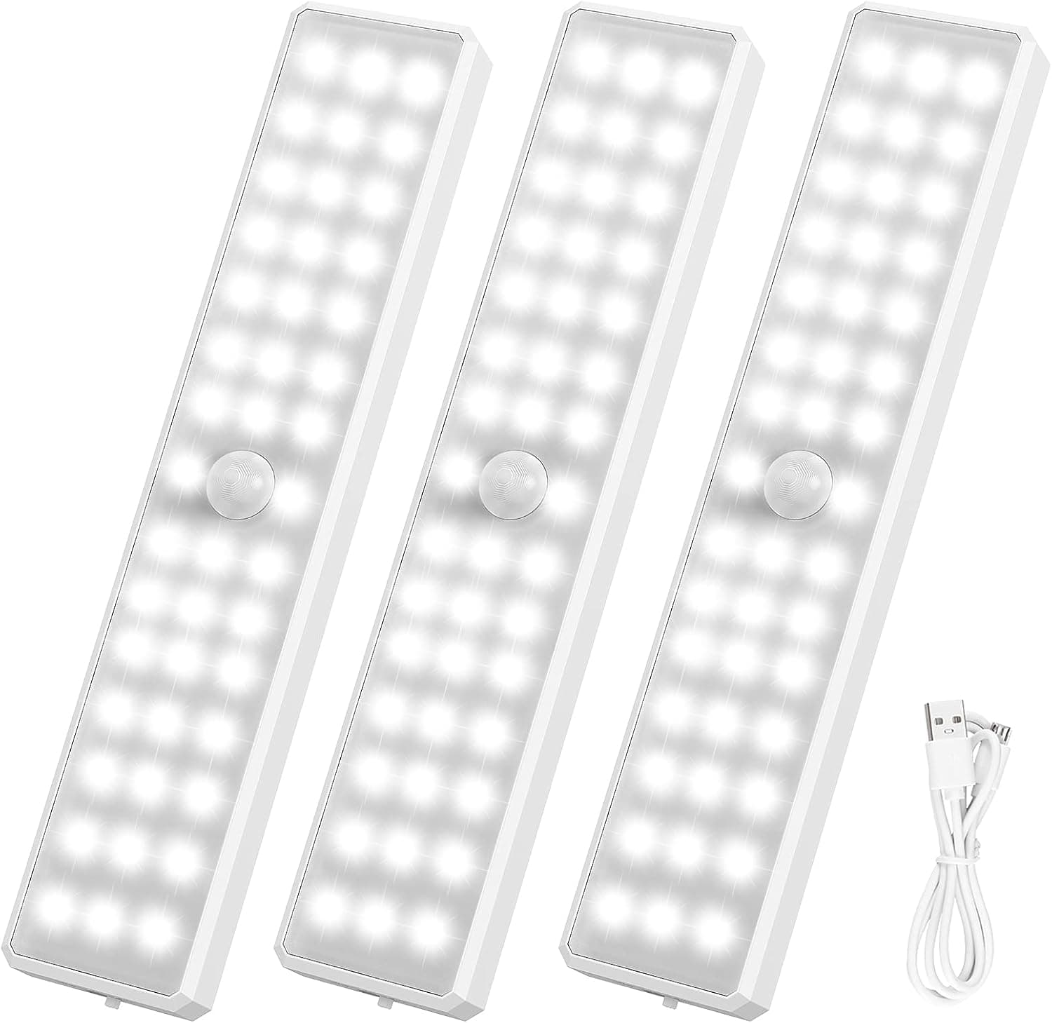 AMIR Newest Version Closet Light, 44-LED Rechargeable Motion Sensor Under Cabinet Lights, 2 Lighting Modes Stick-Anywhere Night Safe Light Bar for Stairs,Wardrobe,Kitchen,Hallway (Pack of 3)